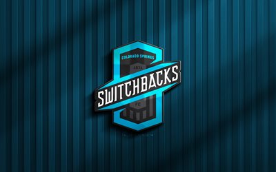 4k, Colorado Springs Switchbacks 3D logo, USL, blue 3D background, soccer, Colorado Springs Switchbacks emblem, Colorado Springs Switchbacks logo, Colorado Springs Switchbacks, football, american soccer club, Colorado Springs Switchbacks FC