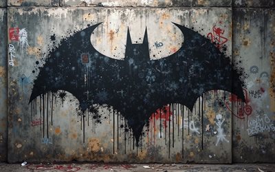 4k, Batman logo, graffiti on the wall, grunge art, creative grunge art, Batman graffiti, Batman