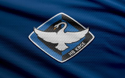 HB Koge fabric logo, 4k, blue fabric background, Danish 1st Division, bokeh, soccer, HB Koge logo, football, HB Koge emblem, HB Koge, Danish football club, Koge FC