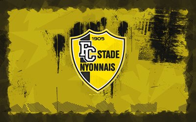 FC Stade Nyonnais grunge logo, 4k, Challenge League, yellow grunge background, soccer, FC Stade Nyonnais emblem, football, FC Stade Nyonnais logo, FC Stade Nyonnais, Swiss football club, Stade Nyonnais FC