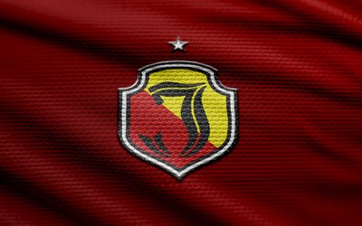 jagiellonia bialystok 패브릭 로고, 4k, 빨간색 직물 배경, ekstraklasa, 보케, 축구, jagiellonia bialystok 로고, jagiellonia bialystok emblem, jagiellonia bialystok, 폴란드 축구 클럽, jagiellonia bialystok fc