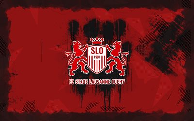 FC Stade-Lausanne-Ouchy grunge logo, 4k, Challenge League, red grunge background, soccer, FC Stade-Lausanne-Ouchy emblem, football, FC Stade-Lausanne-Ouchy logo, FC Stade-Lausanne-Ouchy, Swiss football club, Stade-Lausanne-Ouchy FC