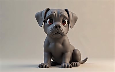 4k, netter 3d  rohr corso, cartoon 3d cane corso, süße tiere, core corso, 3d  tiere, cartoon 3d  tiere, lustiger rohr corso, little cane corso, orangefarbener hintergrund
