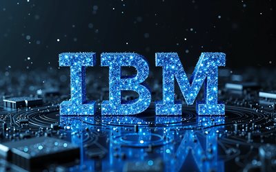 ibm blue glitterロゴ, 4k, ボケ, 青いハイテク背景, マイクロサーキット, 導体, エレクトロニクスブランド, クリエイティブ, マイクロサーキットのibmロゴ, ブランド, ibm抽象ロゴ, アートワーク, ibmロゴ, ibm