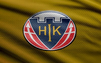 Hobro IK fabric logo, 4k, yellow fabric background, Danish 1st Division, bokeh, soccer, Hobro IK logo, football, Hobro IK emblem, Hobro IK, Danish football club, Hobro FC
