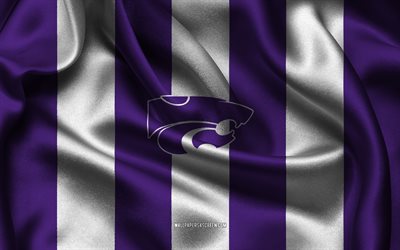 4k, kansas state wildcats logosu, mor beyaz ipek kumaş, amerikan futbol takımı, kansas state wildcats amblemi, ncaa, kansas state wildcats, amerika, amerikan futbolu, kansas state wildcats futbol