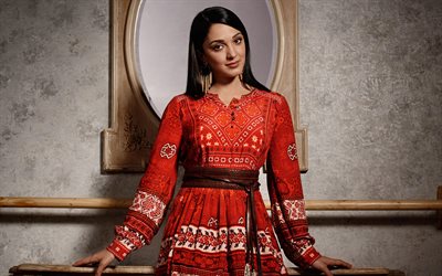 4k, kiara advani, sari rouge, bollywood, actrice indienne, femme brune, beauté, photos avec kiara advani, actrice populaire, célébrité indienne, kiara advani photoshoot