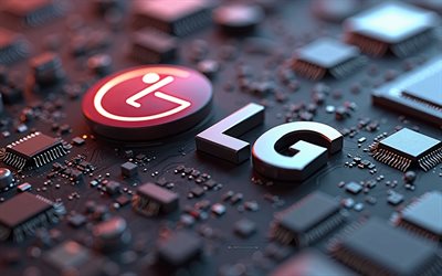 lg 3d logo, arrière plan de haute technologie, puce lg, emblème lg, contexte technologique, carte mère, logo lg, lg