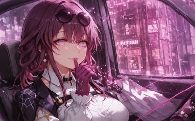 4k, Kafka, car, Honkai Star Rail, anime characters, manga, Honkai Star Rail characters, purple eyes, Kafka Honkai Star Rail