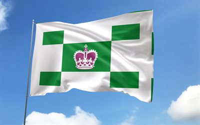 charlottetown flag på flaggstång, 4k, kanadensiska städer, blå himmel, charlottetown, wavy satinflaggor, charlottetown flagga, städer i kanada, flaggstång med flaggor, day of charlottetown, canada