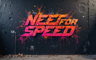 4k, Need for Speed ​​logo, graffiti on the wall, grunge art, creative grunge art, Need for Speed ​​graffiti, Need for Speed, NFS logo
