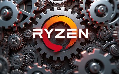 logo ryzen metal, 4k, engrenages métalliques, mécanisme 3d, emblème ryzen, logo ryzen 3d, ryzen, art des mécanismes, ryzen art, logo ryzen, dmla