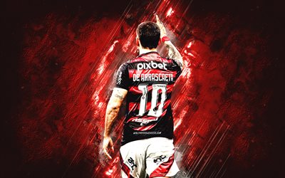 giorgian de arrascaeta, flamengo, football uruguay football, celebrazione degli obiettivi, grunge art, flamengo fc, sfondo di pietra rossa, calcio, serie a, brasile, club de regatas do flamengo, giorgian de arrascaeta flamengo