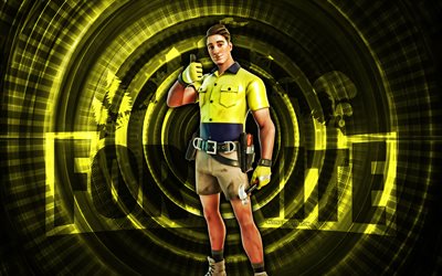 fortnite de lazarbeam, 4k, fondo espiral amarillo, fortnita, creativo, piel de lagoam, piel fortnite lazarbeam, lázaro, personajes de fortnite
