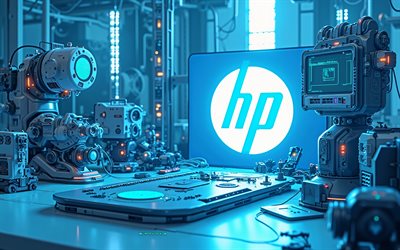 Hewlett-Packard logo, blue technology background, future concepts, Hewlett-Packard emblem, HP logo, HP