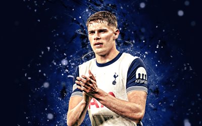 micky van de ven, 4k, néons bleus, tottenham hotspur, premier league, footballeurs néerlandais, micky van de ven 4k, football, tottenham hotspur fc, micky van de ven tottenham hotspur