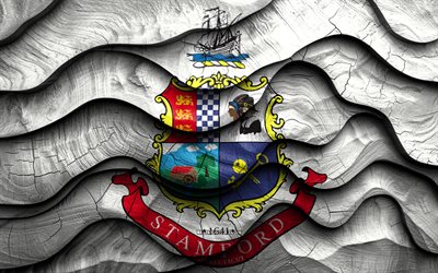 4k, Stamford flag, US cities, wooden 3D waves flags, Day of Stamford, flag of Stamford, USA, Stamford wooden flag, Stamford Connecticut, american cities, Stamford