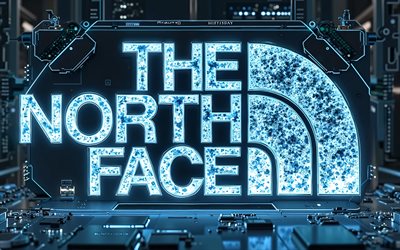 The North Face logo, 4k, blue hi-tech background, The North Face blue neon logo, blue neon light, X-ray, The North Face emblem, The North Face 3d logo, The North Face, blue The North Face logo