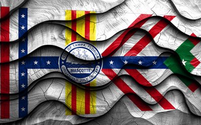 4k, Tampa flag, US cities, wooden 3D waves flags, Day of Tampa, flag of Tampa, USA, Tampa wooden flag, Tampa Florida, american cities, Tampa