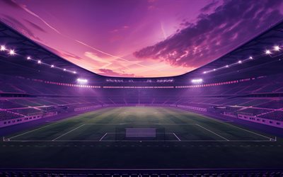 4k, football stadium, spotlights, sport arena, abstract art, soccer stadium, empty football stadium, sports concepts, football, soccer, stands, floodlights at the stadium, stadiums