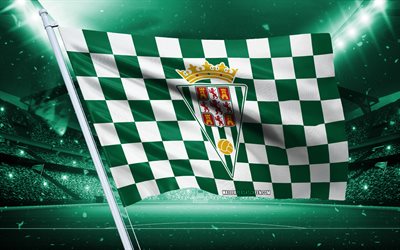 4k, cordoba cf logo, spanischer fußballverein, stadionflagge, cordoba cf fans flagge, grüne weiße flagge, cordoba cf emblem, segunda, spanien, fußball, cordoba vgl