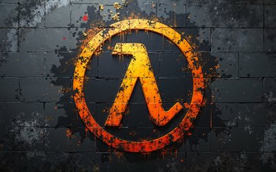 4k, Half-Life logo, graffiti on the wall, grunge art, creative grunge art, Half-Life graffiti, Half-Life