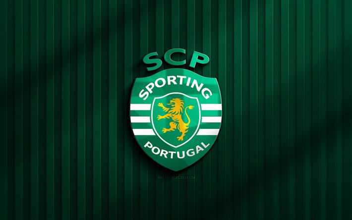 4k, sporting cp 3d  logo, primeeira liga, grüner 3d  hintergrund, fußball, sporting cp emblem, sporting cp  logo, sporting cp, liga portugal, portugiesischer fußballverein, sporting fc