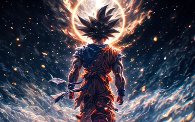 4k, Son Goku, back view, Dragon Ball, glare, Son Goku Dragon Ball characters, Japanese manga, Dragon Ball Super, DBS characters, Son Goku DBS