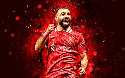 mohamed salah, 4k, neşe, kırmızı neon işıklar, liverpool fc, premier lig, mısır futbolcuları, mohamed salah 4k, futbol, lfc, mohamed salah hamed mahrous ghaly, liverpool, mo salah, mohamed salah liverpool