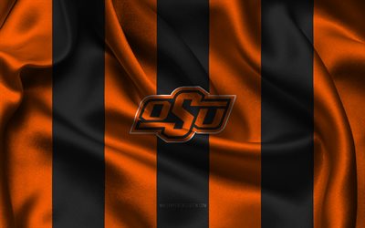 4k, oklahoma state cowboys logosu, turuncu siyah ipek kumaş, amerikan futbol takımı, oklahoma eyalet kovboyları amblemi, ncaa, oklahoma eyalet kovboyları, amerika, amerikan futbolu, oklahoma eyalet kovboyları futbol