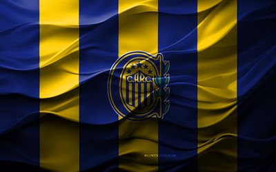 4k, logotipo central de rosario, fondo 3d amarillo azul, división de primera argentina, emblema central de rosario, equipo de fútbol de argentina, bandera central de rosario, textura 3d, argentina, rosario central, fútbol americano, fútbol