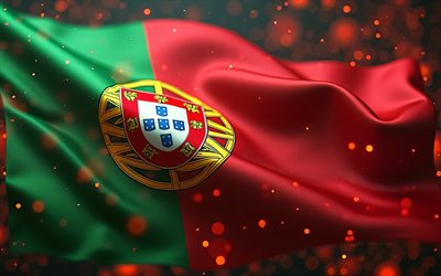 4k, Portugal flag, bokeh, digital art, red glare, Day of Portugal, flag of Portugal, abstract art, Portuguese flag, Portuguese national symbols, creative art, Portugal