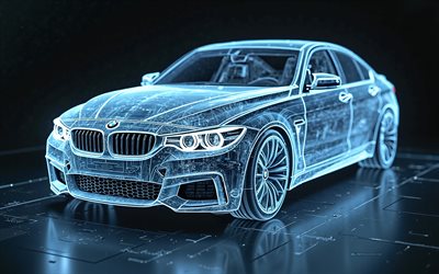BMW M5, F90, X-ray, blue neon silhouette BMW M5, blue neon light, BMW M5 F90, German cars, BMW