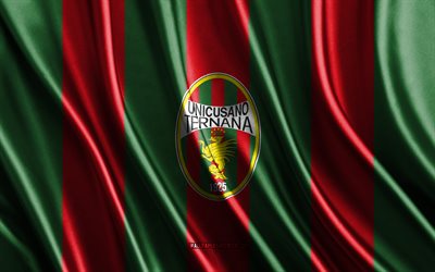 4k, ternana calco logo, serie b, consistenza della seta verde rosso, ternana calco flag, club di calcio italiano, calcio, bandiera di seta, emblema del calcio di ternana, ternana, italia, distintivo di calcio ternana, ternana calco, unicusano ternana