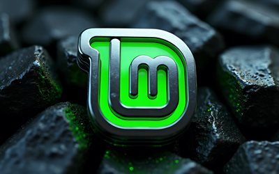 4k, linux mint metal  logo, bokeh, mustat kivet, os  tuotemerkit, linux, taideteos, linux mint 3d  logo, brändien logo, os  logo, linux mint  logo, tuotemerkit, linux  minttu