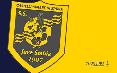 ss juve stabia 로고, 4k, 노란색 배경, 탄소 예술, ss juve stabia emblem, 이탈리아 축구 클럽, 세리에 b, 이탈리아, ss juve stabia, 축구, juve stabia