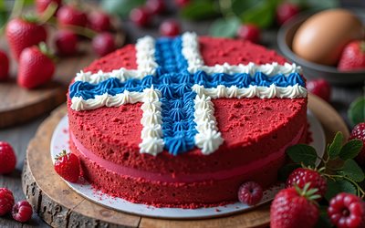 norge flagg målad på tårta, 4k, norge flagg, bakning, norge, tårta med bär, norges flagg, tårta med den norska flaggan, norge day, tårta som norge flagga, grunnlovsdagen