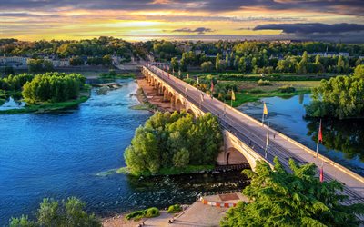 윌슨 브리지, 4k, 여름, loire river, 프랑스 도시, 스카이 라인 도시, 투어, 프랑스, 유럽, cityscape를 둘러보세요, 파노라마 여행, 항공보기
