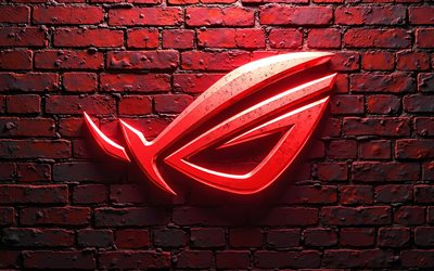 rogo rog red metal, 4k, créatif, brickwall rouge, république des joueurs, logo rog 3d, œuvres d'art, asus rog, logo de la république des joueurs, logo rog, asus, rog