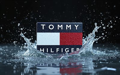 تومي هيلفيجر شعار بريق, 4k, بقع الماء, خلفيات سوداء, علامات أزياء, شعار تومي هيلفيجر 3d, تومي هيلفيجر الشعار الأبيض, مبدع, تومي هيلفيجر شعار, العلامات التجارية, تومي هيلفيجر