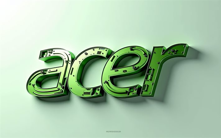 Acer logo, 4k, green background, Acer emblem, Acer 3d logo, background with Acer logo, creative art