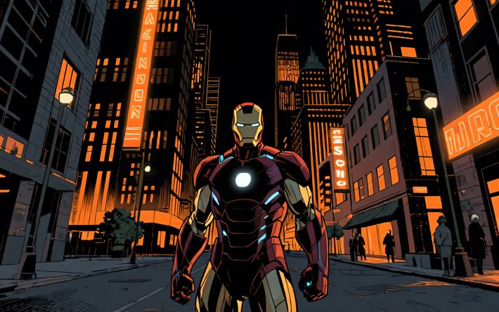 4k, Iron Man, comics art, superheroes, Marvel Comics, nightscape, abstract art, Iron Man art, fan art, Iron Man 4K