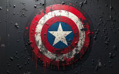 4k, Captain America logo, graffiti on the wall, grunge art, creative grunge art, Captain America graffiti, Captain America