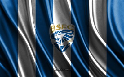 4k, logotipo de brescia calcio, serie b, textura de seda blanca azul, bandera de brescia calcio, club de fútbol italiano, fútbol, bandera de seda, brescia calcio emblema, italia, insignia de brescia calcio, brescia calcio