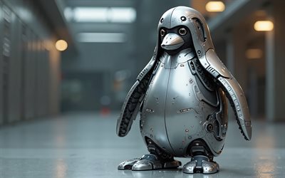 logo linux, 4k, futur art, pingouin en métal linux, logo linux 3d, arrière plan de haute technologie, art du métal, emblème linux, linux
