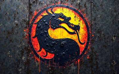 4k, Mortal Kombat logo, graffiti on the wall, grunge art, creative grunge art, Mortal Kombat graffiti, Mortal Kombat