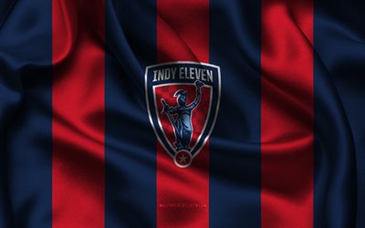 4k, indy elevenロゴ, 青い赤い絹の布, アメリカンサッカーチーム, インディイレブンエンブレム, uslチャンピオンシップ, インディイレブン, アメリカ合衆国, フットボール, indy eleven flag, usl, サッカー