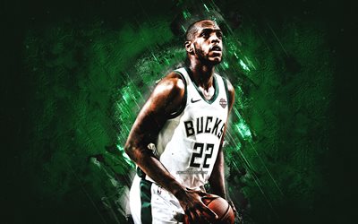 Khris Middleton, Milwaukee Bucks, American basketball player, portrait, green stone background, NBA, USA, basketball