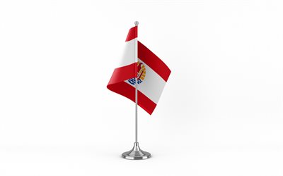 4k, bandeira da mesa da polinésia francesa, fundo branco, bandeira da polinésia francesa, bandeira de mesa de polinésia francesa, bandeira da polinésia francesa no metal stick, símbolos nacionais, polinésia francesa