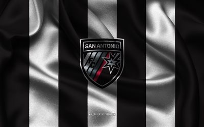 4k, San Antonio FC logo, black white silk fabric, American soccer team, San Antonio FC emblem, USL Championship, San Antonio FC, USA, football, San Antonio FC flag, USL, soccer